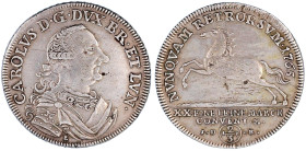 Altdeutsche Münzen und Medaillen

Braunschweig-Wolfenbüttel

Karl I., 1735-1780

2/3 Taler 1765 IDB, Braunschweig. Springendes Ross. Kleineres B...
