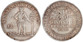 Altdeutsche Münzen und Medaillen

Braunschweig-Wolfenbüttel

Karl I., 1735-1780

XII Mariengroschen Feinsilber 1767 IAP, Zellerfeld. Wilder Mann...