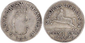Altdeutsche Münzen und Medaillen

Braunschweig-Wolfenbüttel

Karl I., 1735-1780

4 Mariengroschen Feinsilber 1770 IAP, Zellerfeld. Springendes R...