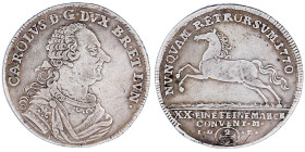 Altdeutsche Münzen und Medaillen

Braunschweig-Wolfenbüttel

Karl I., 1735-1780

2/3 Taler 1770 IDB, Braunschweig. Springendes Ross. sehr schön,...