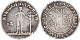 Altdeutsche Münzen und Medaillen

Braunschweig-Wolfenbüttel

Karl I., 1735-1780

XII Mariengroschen Feinsilber 1773 LCR, Zellerfeld. Wilder Mann...