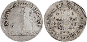 Altdeutsche Münzen und Medaillen

Braunschweig-Wolfenbüttel

Karl I., 1735-1780

VI Mariengroschen Feinsilber 1773 LCR, Zellerfeld. Wilder Mann....