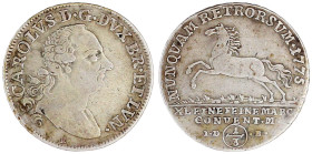 Altdeutsche Münzen und Medaillen

Braunschweig-Wolfenbüttel

Karl I., 1735-1780

1/3 Taler 1775 IDB, Braunschweig. Brb. n.r./Springendes Roß. fa...