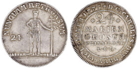 Altdeutsche Münzen und Medaillen

Braunschweig-Wolfenbüttel

Karl I., 1735-1780

24 Mariengroschen 1775 L.C.R., Zellerfeld. Wilder Mann. fast vo...