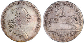 Altdeutsche Münzen und Medaillen

Braunschweig-Wolfenbüttel

Karl I., 1735-1780

2/3 Taler 1777 IDB, Stempelschneider K, Braunschweig. Springend...