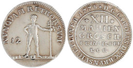 Altdeutsche Münzen und Medaillen

Braunschweig-Wolfenbüttel

Karl I., 1735-1780

XII Mariengroschen Feinsilber 1778 LCR, Zellerfeld. Wilder Mann...