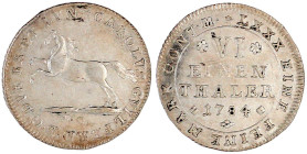 Altdeutsche Münzen und Medaillen

Braunschweig-Wolfenbüttel

Karl Wilhelm Ferdinand, 1780-1806

1/6 Taler 1784 M.C., Braunschweig. Springendes R...