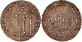 Altdeutsche Münzen und Medaillen

Braunschweig-Wolfenbüttel

Karl Wilhelm Ferdinand, 1780-1806

VI Mariengroschen Feinsilber 1785 C, Zellerfeld....