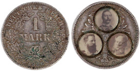 Reichskleinmünzen

1 Mark kleiner Adler, Silber 1873-1887

1886 J. Als patriotische Gedenkmünze mit den 3 kl. Köpfen der 3 Kaiser (Wilhelm I., Fri...