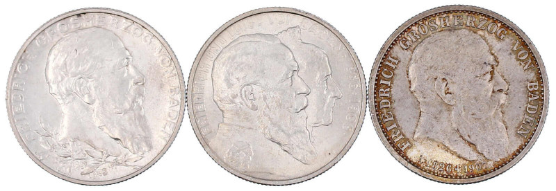 Reichssilbermünzen J. 19-178

Baden

Friedrich I., 1856-1907

3 X 2 Mark: ...