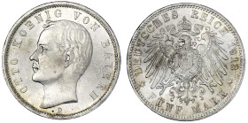 Reichssilbermünzen J. 19-178

Bayern

Otto, 1886-1913

5 Mark 1913 D. prägefrisch/fast Stempelglanz. Jaeger 46.