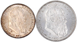 Reichssilbermünzen J. 19-178

Bayern

Luitpold 1911-1912

2 Stück: 2 und 3 Mark 1911 D. Zum 90 jähr. Geb. beide fast Stempelglanz. Jaeger 48,49....