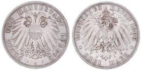 Reichssilbermünzen J. 19-178

Lübeck

3 Mark 1909 A. vorzüglich. Jaeger 82.