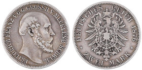Reichssilbermünzen J. 19-178

Mecklenburg-Schwerin

Friedrich Franz II., 1842-1883

2 Mark 1876 A. fast sehr schön, kl. Randfehler. Jaeger 84.
