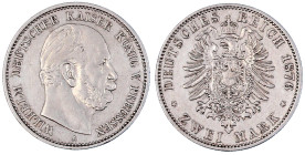 Reichssilbermünzen J. 19-178

Preußen

Wilhelm I., 1861-1888

2 Mark 1876 A. fast vorzüglich, kl. Kratzer. Jaeger 96.