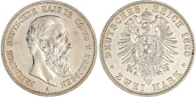 Reichssilbermünzen J. 19-178

Preußen

Friedrich III., 1888

2 Mark 1888 A. vorzüglich/Stempelglanz, winz. Randfehler. Jaeger 98.