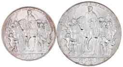 Reichssilbermünzen J. 19-178

Preußen

Wilhelm II., 1888-1918

2 und 3 Mark 1913, Befreiungskampf. beide prägefrisch/Stempelglanz. Jaeger 109,11...