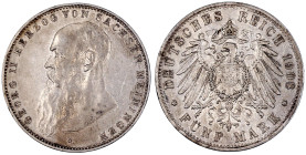 Reichssilbermünzen J. 19-178

Sachsen-Meiningen

Georg II., 1866-1914

5 Mark 1908 D. Kurzer Bart. sehr schön, kl. Kratzer. Jaeger 153 b.
