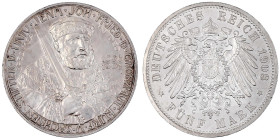 Reichssilbermünzen J. 19-178

Sachsen-Weimar-Eisenach

Wilhelm Ernst, 1901-1918

5 Mark 1908. Universität Jena. vorzüglich, kl. Randfehler. Jaeg...