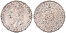 Reichssilbermünzen J. 19-178

Schaumburg-Lippe

Georg, 1893-1911

3 Mark 1911 A. Auf seinen Tod. gutes vorzüglich, gereinigt. Jaeger 166.