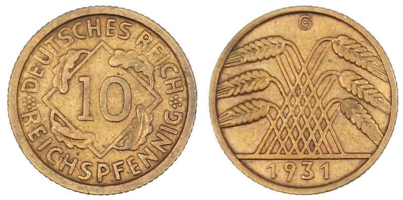 Weimarer Republik

Kursmünzen

10 Reichspfennig, messingfarben 1924-1936

...