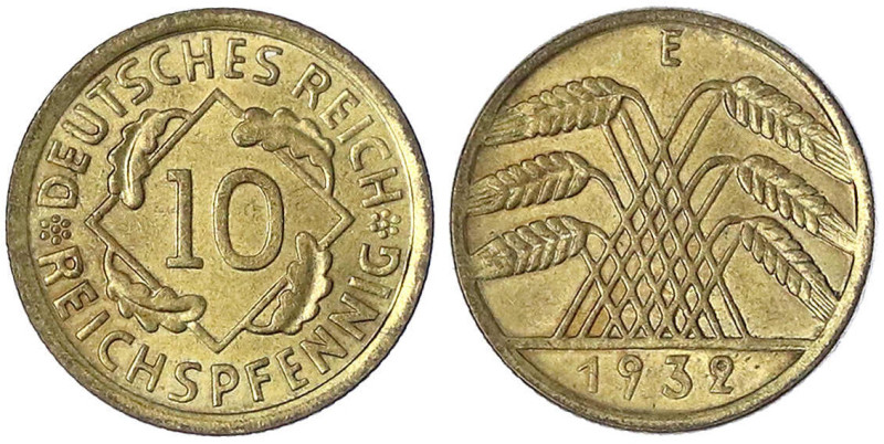 Weimarer Republik

Kursmünzen

10 Reichspfennig, messingfarben 1924-1936

...