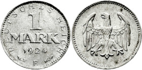 Weimarer Republik

Kursmünzen

1 Mark, Silber, 1924-1925

1924 F. fast Stempelglanz, Prachtexemplar. Jaeger 311.