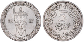 Weimarer Republik

Gedenkmünzen

5 Reichsmark Rheinlande

1925 A. vorzüglich/Stempelglanz. Jaeger 322.