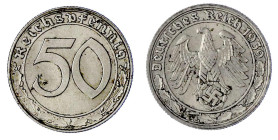 Drittes Reich

Klein/- und Kursmünzen

50 Reichspfennig, Nickel 1938-1939

1939 E. sehr schön/vorzüglich. Jaeger 365.
