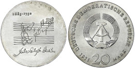 Münzen der Deutschen Demokratischen Republik

Gedenkmünzen der DDR

20 Mark 1975, Bach. Randschrift läuft rechts herum. fast Stempelglanz. Jaeger ...