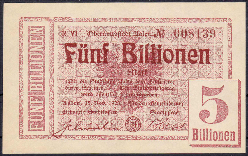 Banknoten

Deutsches Notgeld und KGL

Aalen (Württemberg)

Stadtgemeinde, ...