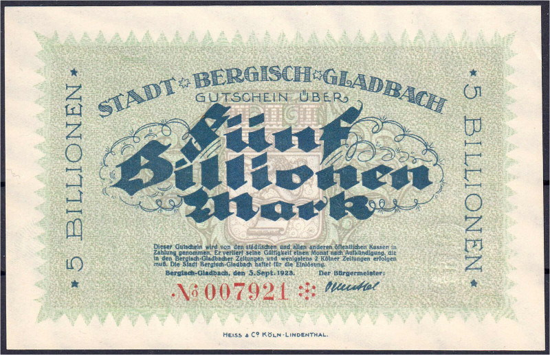 Banknoten

Deutsches Notgeld und KGL

Bergisch Gladbach (Rheinland)

Stadt...