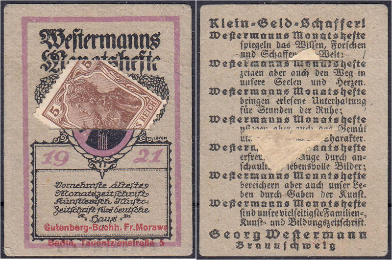 Banknoten

Deutsches Notgeld und KGL

Berlin (Brandenburg)

Fr. Morawe, Gu...