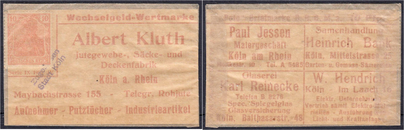 Banknoten

Deutsches Notgeld und KGL

Köln (Rheinland)

Albert Kluth, Jute...