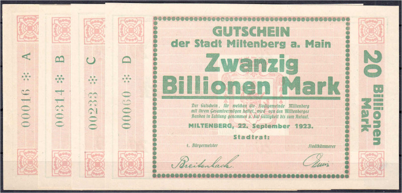 Banknoten

Deutsches Notgeld und KGL

Miltenberg (Bayern)

Stadt, 4x 20 Bi...