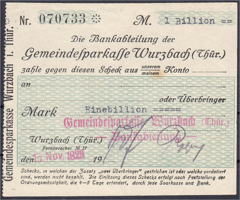 Banknoten

Deutsches Notgeld und KGL

Wurzbach (Thüringen)

Gemeindesparka...