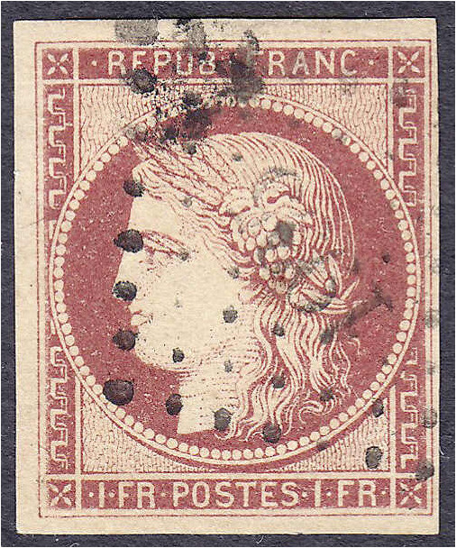 Briefmarken

Ausland

Frankreich

1 Fr. Ceres 1849, karmin, sauber gestemp...