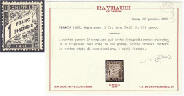 Briefmarken

Ausland

Frankreich

Portomarken

1 Fr. Neue Ziffernzeichnung 1881/84 sauber in ungebrauchter Erhaltung mit Falz, links kurzer Za...
