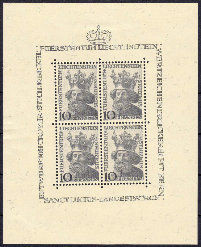 Briefmarken

Ausland

Liechtenstein

10 Fr. Hl. Luzius 1946, kompletter Kl...