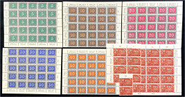 Briefmarken

Ausland

Schweiz

5 C. - 50 C. PAX 1945, postfrische Einheiten in Luxuserhaltung, ab 5 C. bis 40 C. je als 25er Einheit, die 50 C. ...