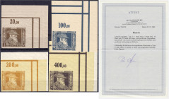 Briefmarken

Deutschland

Altdeutschland

Bayern

1 Mark / 20 Mark Luitpold 1911, vier ungezähnte Werte in postfrischer Erhaltung aus der rech...