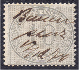 Briefmarken

Deutschland

Deutsches Reich

10 Gr. Freimarken für den Innendienst 1872, sauber mit Federzugentwertung, sehr gut gezähnt. Mi. 250,...