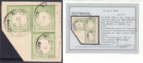 Briefmarken

Deutschland

Deutsches Reich

1 Kreuzer großer Brustschild 1872, schöne 3er Einheit auf Briefstück, entwertet ,,CARLSRUHE in BADEN ...