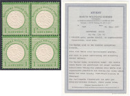 Briefmarken

Deutschland

Deutsches Reich

1 Kreuzer großer Brustschild 1872, ungebrauchter Viererblock in der Farbe ,,b" (dunkelgrausmaragdgrün...