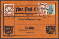 Briefmarken

Deutschland

Deutsches Reich

1 M. auf 10 Pf. Flugpostmarke 1912, zwei Werte auf Karte, einer davon mit Aufdruckfehler ,,HUNA" stat...