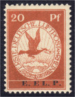 Briefmarken

Deutschland

Deutsches Reich

20 Pf. Flugpost (E.E.L.P) 1912, sauber in postfrischer Erhaltung, unsigniert. Mi. 450,-€. Michel VI....