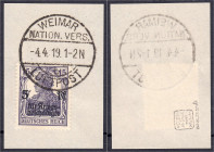 Briefmarken

Deutschland

Deutsches Reich

15+5 Pf. Kriegsbeschädigtenhilfe 1919, traumhaft entwertet auf Briefstück, Farbe ,,b" (schwärzlichbla...