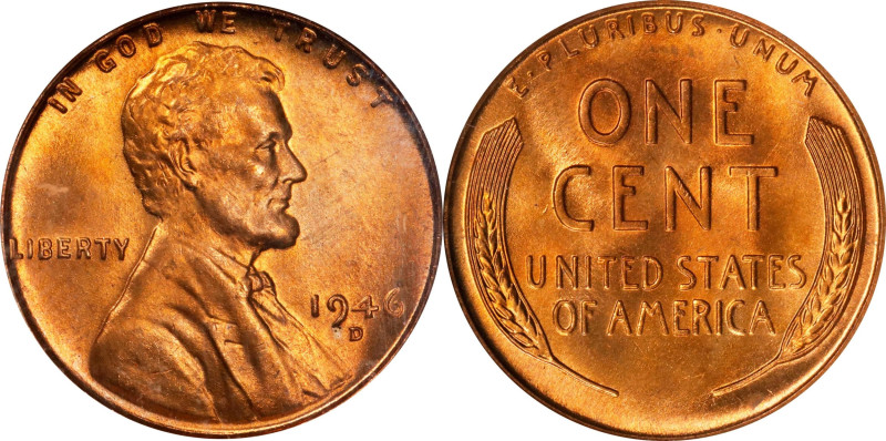 1946-D Lincoln Cent. MS-67 RD (NGC).
This example is in an uncommon NGC Generat...