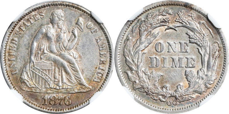 1876-CC Liberty Seated Dime. AU-55 (NGC).
PCGS# 4680. NGC ID: 23AJ.