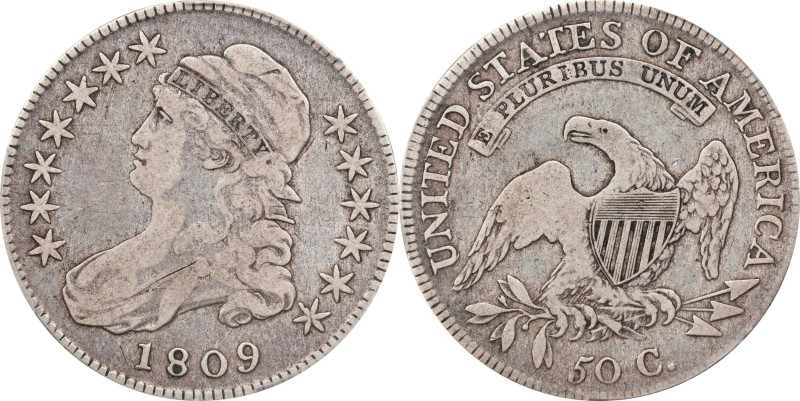 1809 Capped Bust Half Dollar. O-102. Rarity-1. Die State 102.1. XXXX Edge. Fine-...